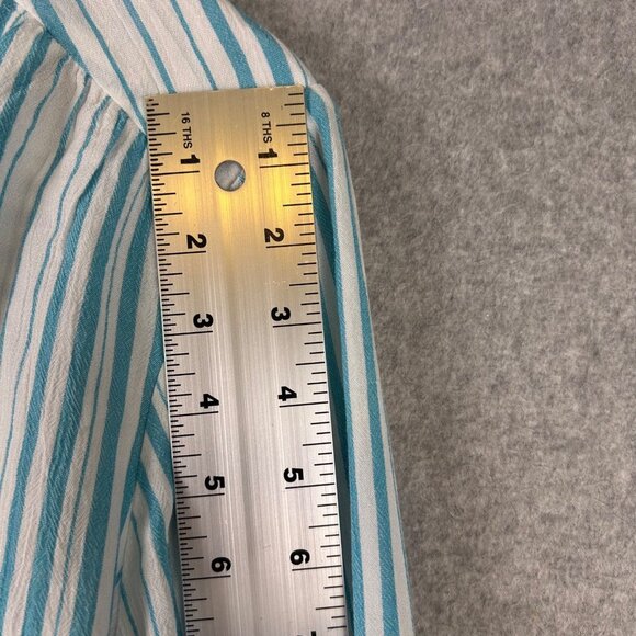 Chico's Top Women 2 White Blue Stripe 3/4 Sleeve Button Front Casual Blouse NWOT - Picture 4 of 11